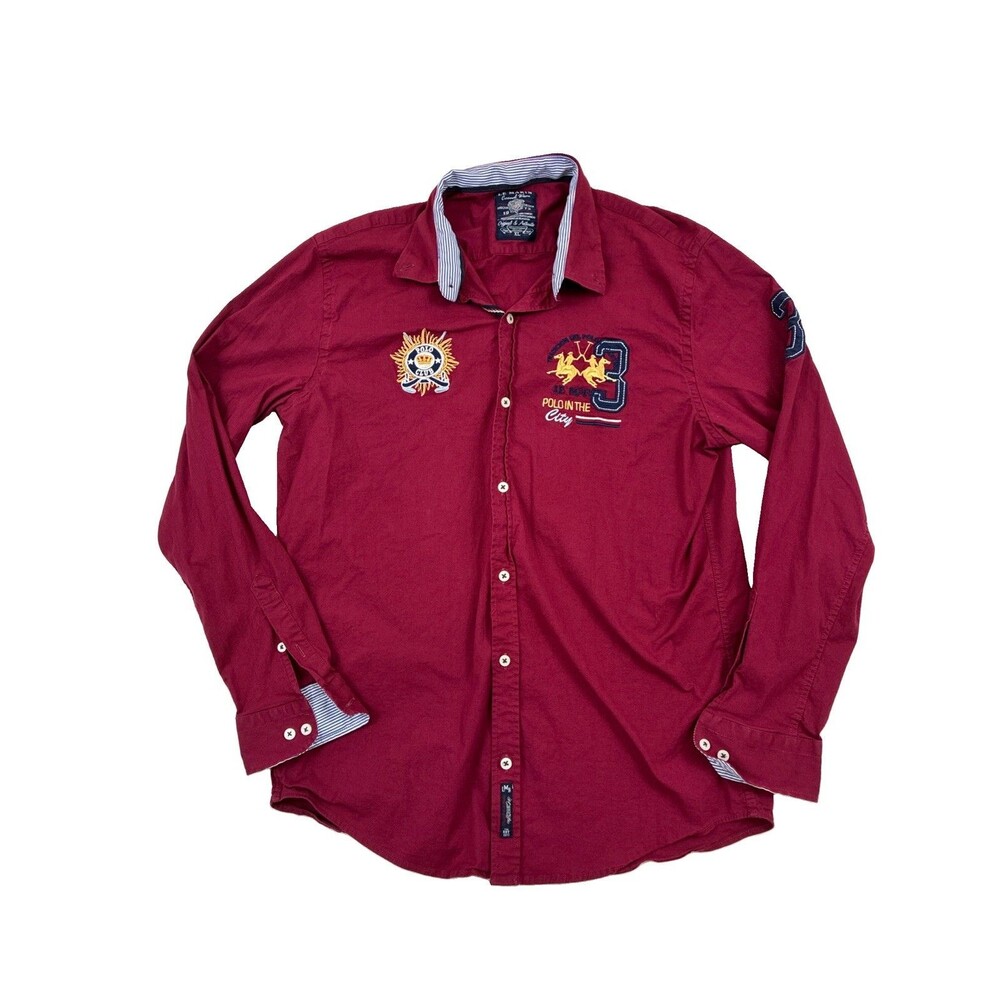 La Martina Tradicion Del Polo Burgundy Men's Long Sleeve Button-Down Size XL